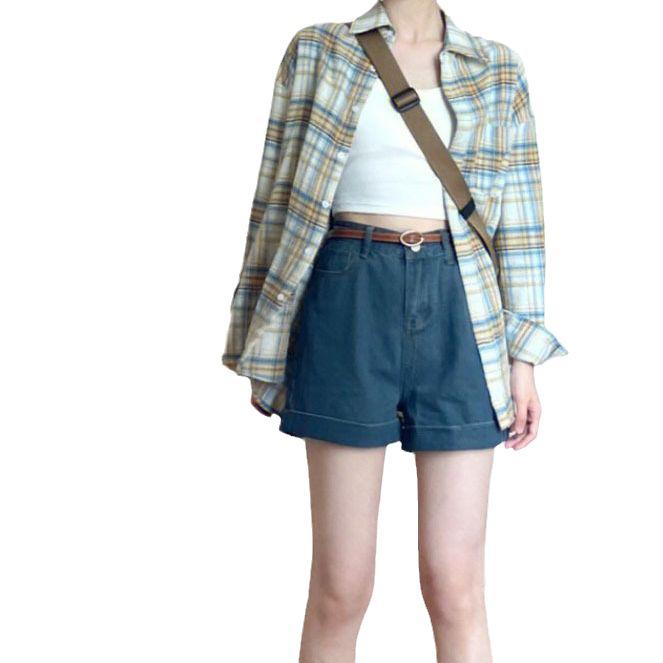 Women's Retro Plaid Long Sleeve Shirt Jacket - French Linen Cotton for Spring and Autumn