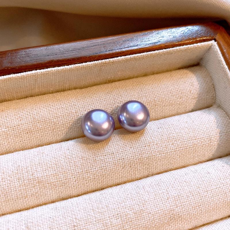 Super Flash Diamond Purple Flower Pearl Stud Earrings French Earrings