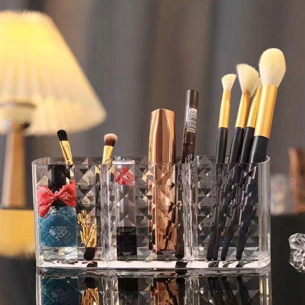 3 Grids Cosmetic Organizer Clear Lipstick Brush Storage Multi-purpose Makeup Brush Holder Desk