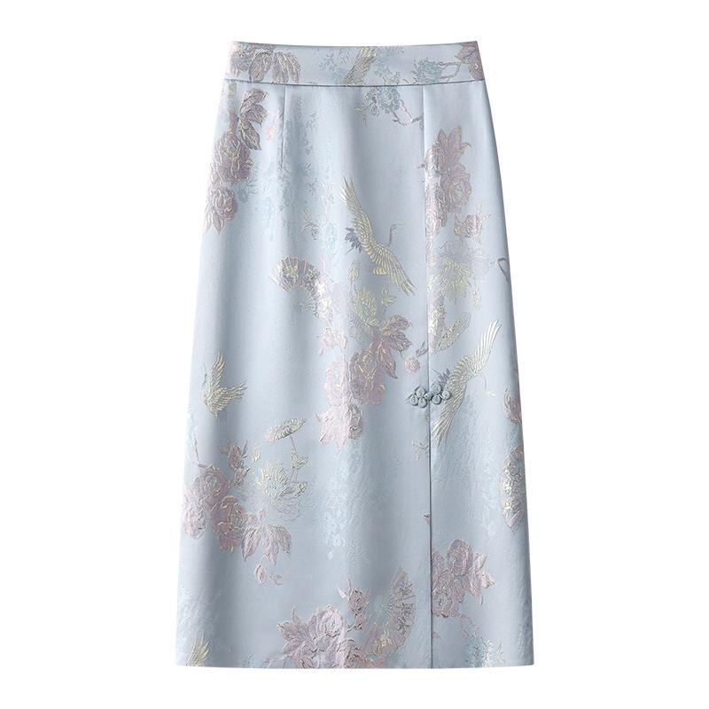 

Женская юбка-миди бодикон с высокой талией и вышивкой, весна/лето 2025 Medium синий