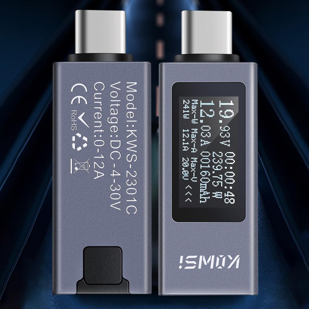KWS USB Type-C Interface Tester DC 4-30V 12A Digital Voltmeter Ammeter Power Meter Voltage Current Meter Battery Charging Tester