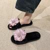 Flower decoration flat-bottomed plush cotton slippers 2025 autumn and winter new casual low-heeled indoor and outdoor one-word slippers women