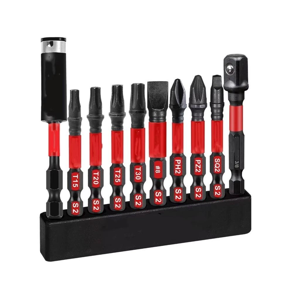 10in1 Mixed 2Inches Impact Screwdriver Bit Impact X50 50-75mm Magnetic S2 Alloy Steel Bit with Storage Organizer Anti-Slip