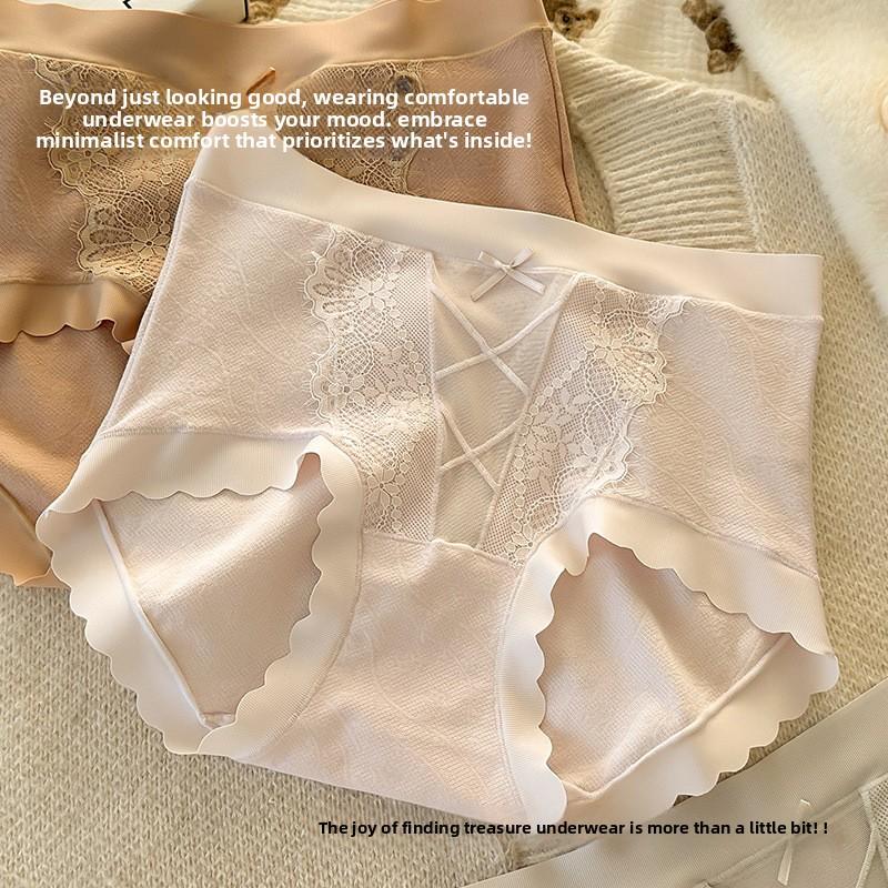 Women's Spring and Summer Lace Side Pure Cotton 10A Antibacterial Extension Crotch Light Abdominal High Briefs