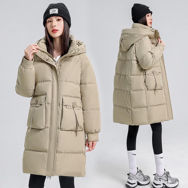 Cotton clothes women's over the knee length 2025 winter new Korean version of thickened jacket with large pockets padded jacket women's padded jacket