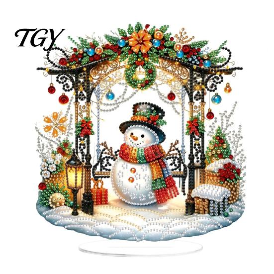 Sparkling Hanging Ornaments Christmas Faux Diamond Art Kit, Santa Snowman Ornament DIY Double Sided Acrylic Pendant with Rhinestones Craft Kit