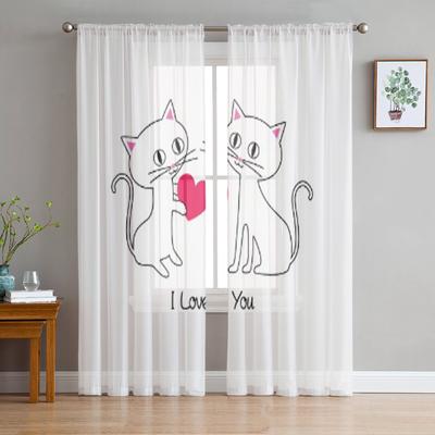 Illustration Mignons Chatons Saint-Valentin Rideaux en Tulle Pour Salon Cuisine Rideaux de Fenêtre Décoration Intérieure Rideau Transparent Pour Chambre