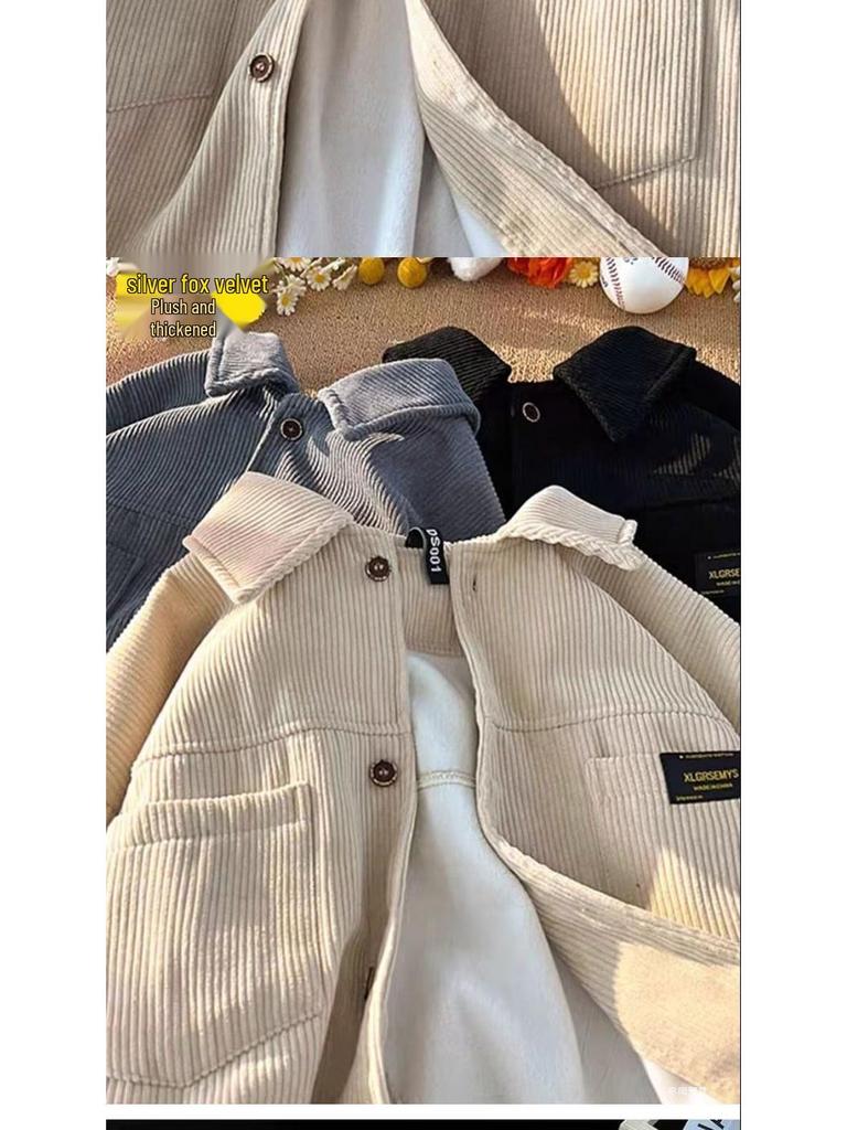 Men's Winter Retro Corduroy Jacket - Plus Velvet, Thick, Loose, Versatile Shirt