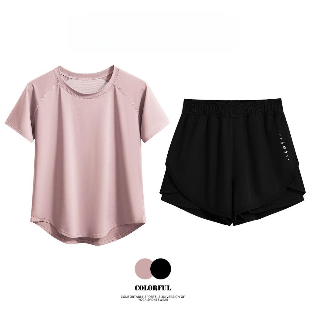 2pcs Gym Set Women Summer Sportswear Outfit 2 Piece Short Sleeve Sports Shirt Shorts Sets Jogging Suit Female Tracksuit New