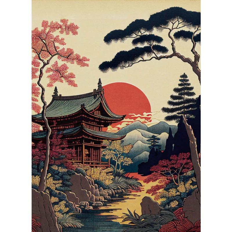 Vintage Japanische Porträt- und Landschaftsposter Geisha Samurai Tempel Narzissen Leinwandmalerei Wandkunst Bild Heimdekor