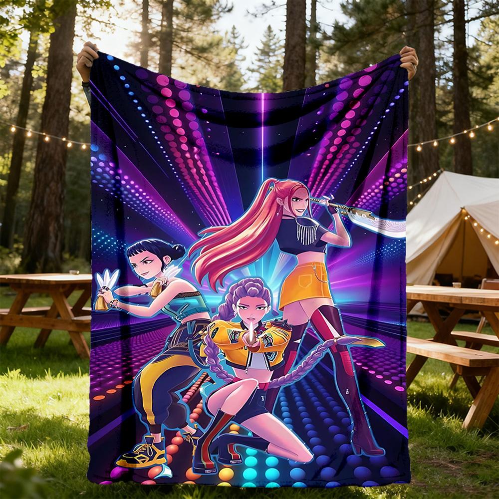 1pc KPop Demon Hunters Outdoor Blanket Lightweight Flannel, All-Season Use for Sofa, Bed, Travel, Camping, Living Room, Office, Couch058