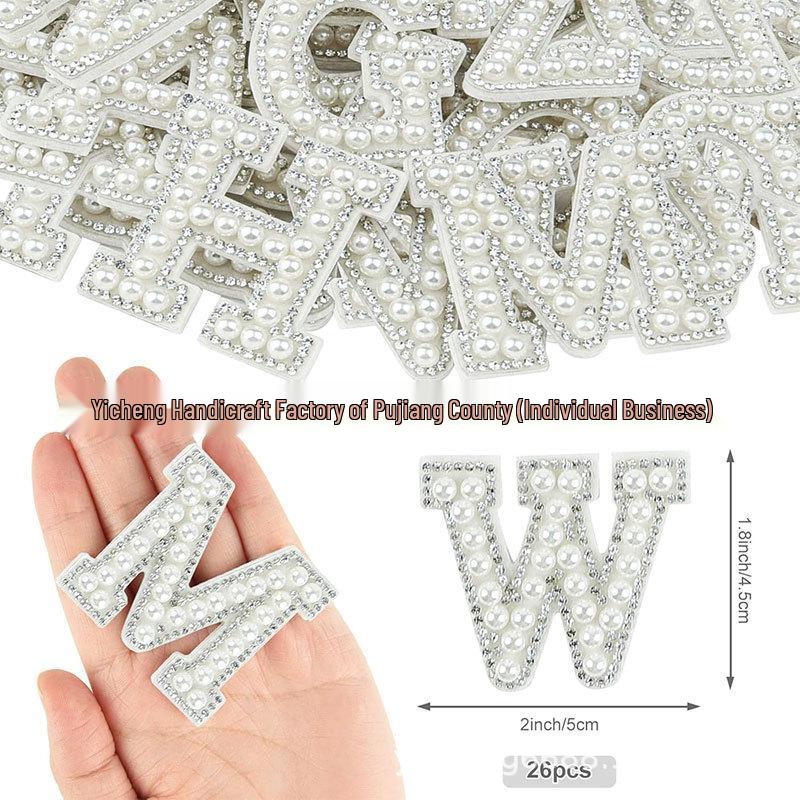 Self-Adhesive DIY Rhinestone Letter Stickers for Clothing and Accessories - 26 English Letters with Pearl Rhinestones