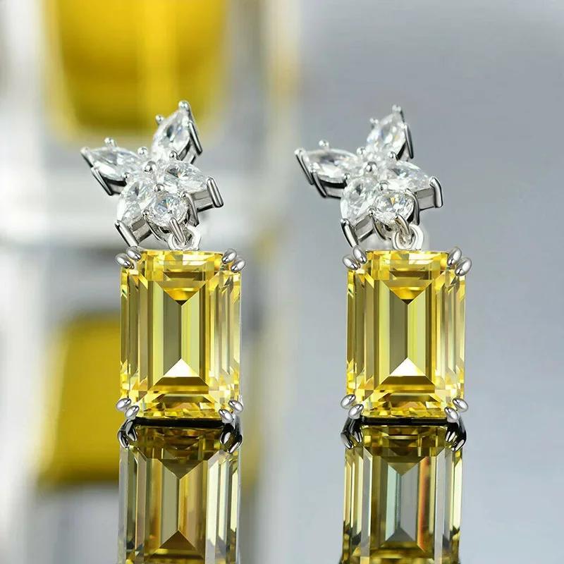 New Simple And Elegant Square Cubic Zirconia Earrings Bling Yellow Cz Dangle  Luxury Women Wedding Engagement Jewelry