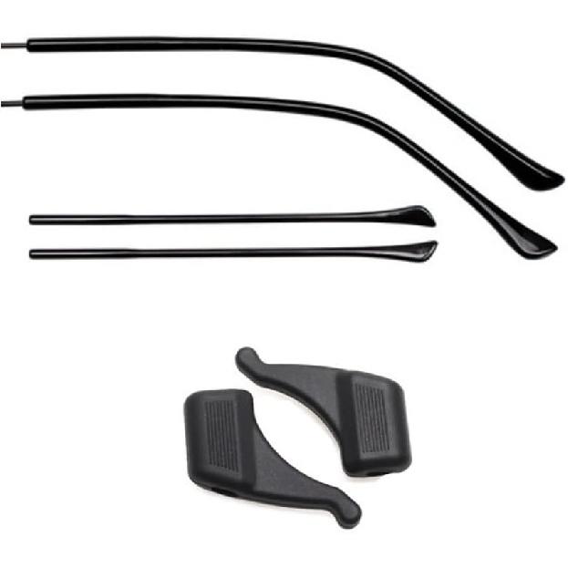 Maya Star 2 Pairs Lengthened TR Material Eyeglasses Replacement Temples + Eyeglass Ear Hooks, Anti-Slip Silicone Eyeglass End Tips Ear 119x6.3mm