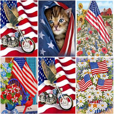 Pittura Diamante 5D Fai da Te Gatto Bandiera Decorativa Kit Punto Croce Diamante Completo Ricamo Diamante Paesaggio Regalo Fatto a Mano