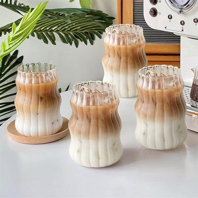 1 adet Cam Bardak 530ml Su Bardakları Şerit Kupa Isıya Dayanıklı Bardak Bardak Çay Suyu Süt Kahve İçin Mükemmel Parti İçin