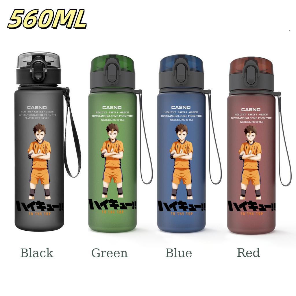 Anime Haikyuu Sports Water Bottle Leak Proof Frosted Plastic Cup Portable Rope Fitness Outdoor Travel 560ML with for Kid Friendly Entertaining Fun