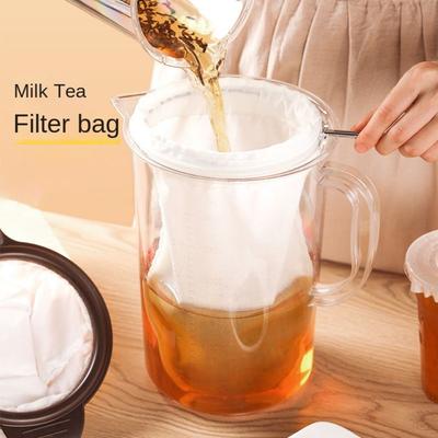 Kitchen Supplies Coffee Milk Tea Filter Mesh Reusable Multi-function Steel Ring Filter Bag with Handle Mesh Cotton