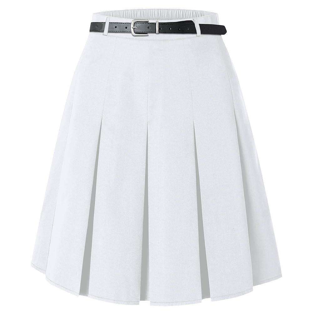 US Plus Size Women's Elegant Knee-Length Pleated Midi Skirt with Belt