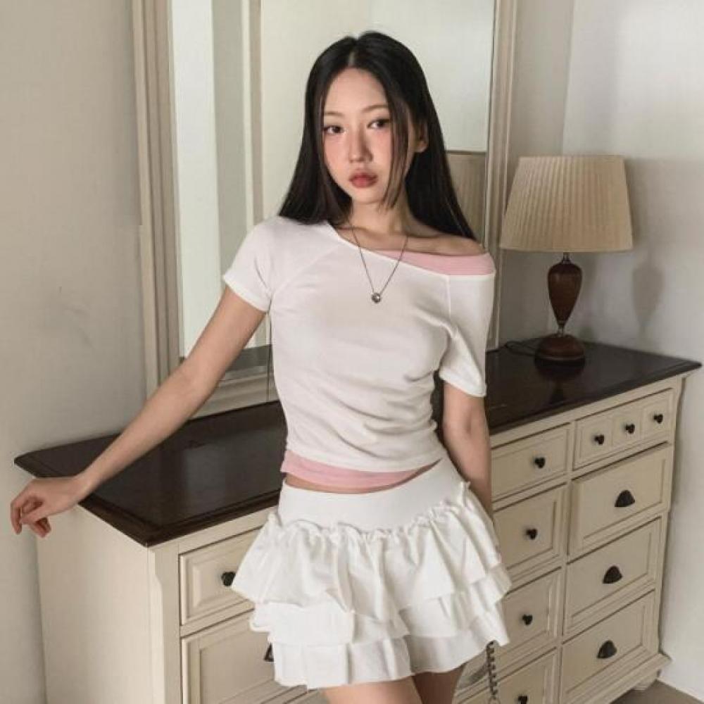 New ArrivalS Open Run Women S caSual Crop Short Sleeve Layered aSymmetrical Bi  