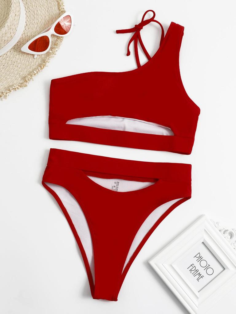 Women's Solid Color Sexy Cutout Split Swimsuit Bikini YW09