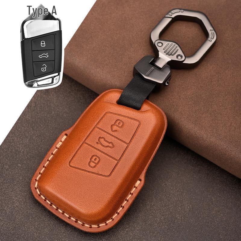 Genuine Leather Car Key Cover for Volkswagen: Fits T-Roc, Teramont, Tiguan, CC, Bora, Golf 7, Golf 6, Lamando.