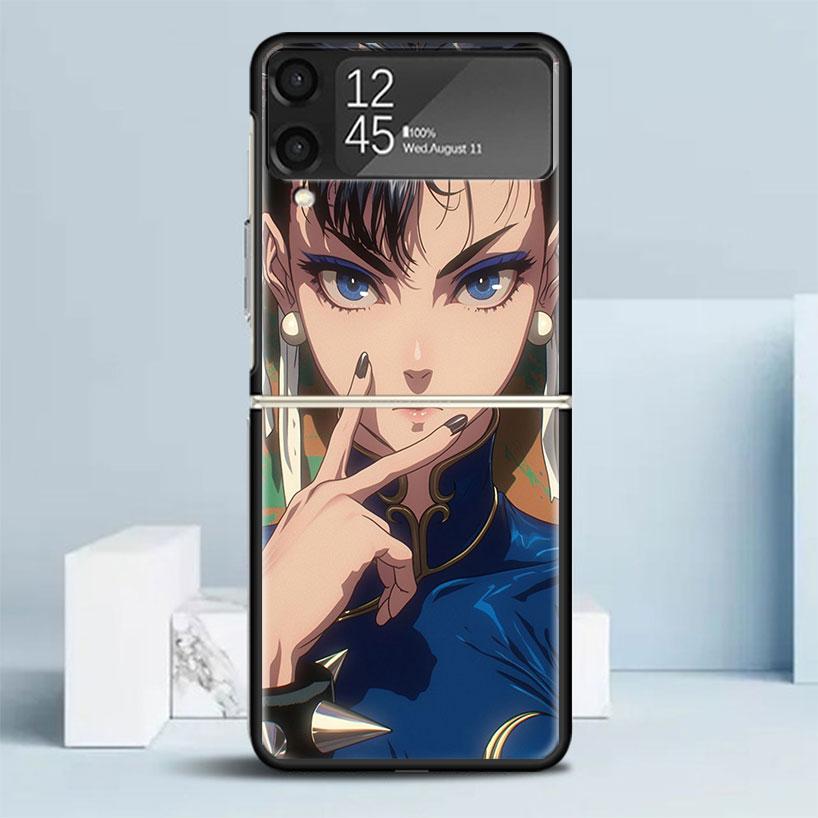 ChunLi S-Street F-FighterS Black Cover for Samsung Galaxy Z Flip 7 6 5 4 3 5G Phone Case Flip7 Flip6 Flip5 Flip4 Flip3 Pattern C