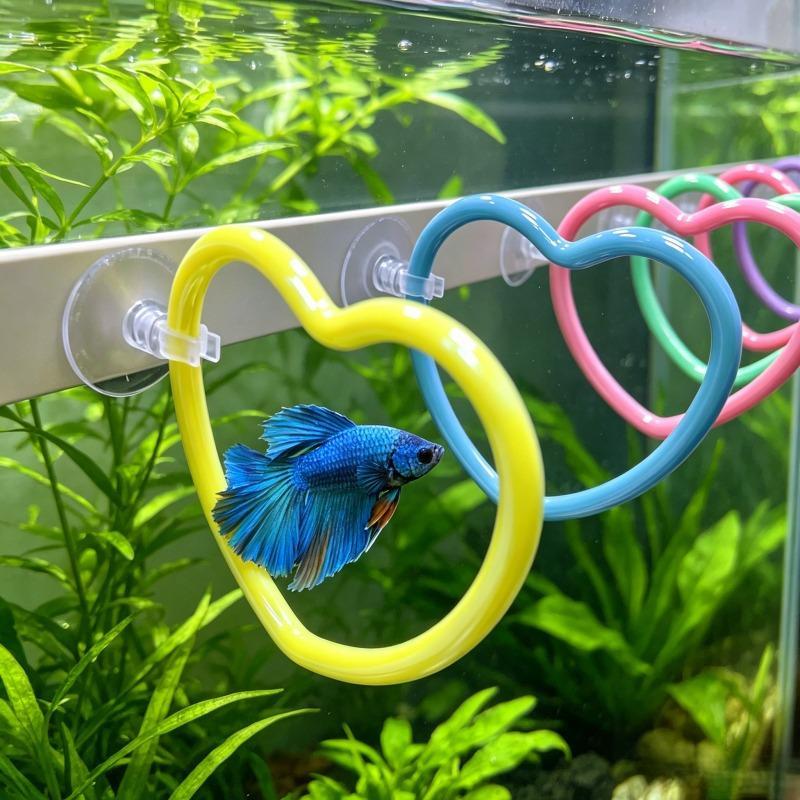 Betta Exercise Ring 1/6Pcs Suction Cup Heart Shaped Fish Training Toy for Home Aquarium Fish Tank Decor
