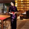 New golden velvet retro improved embroidery long large size middle-aged and elderly catwalk Tang high-end cheongsam