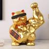 Statua Decorativa Gatto Dorato con Muscoli delle Braccia Grandi per Negozio Soggiorno Gatto Portafortuna Scultura Animale Cartone Animato Statua Gatto Vigorous