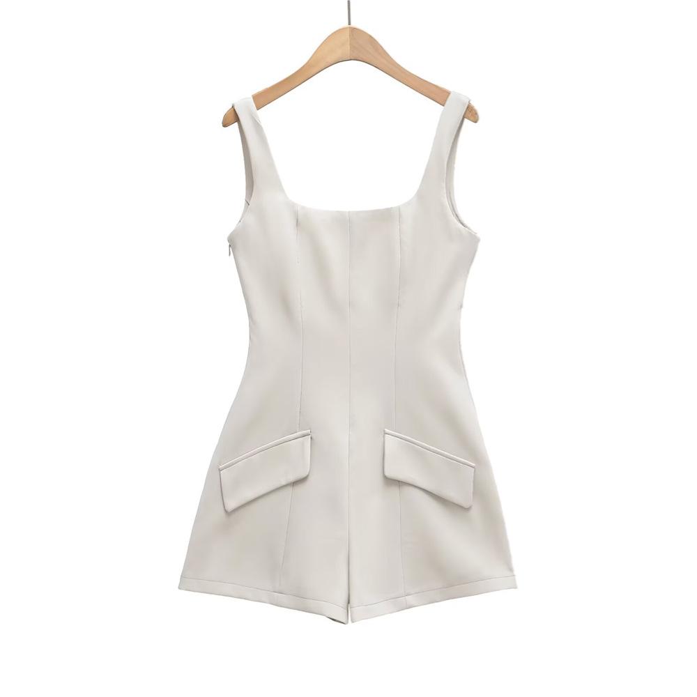 

Spring/Summer 2025 Women s Slim Fit Square Neck Backless Sleeveless Jumpsuit with Patch Pockets Extra Small