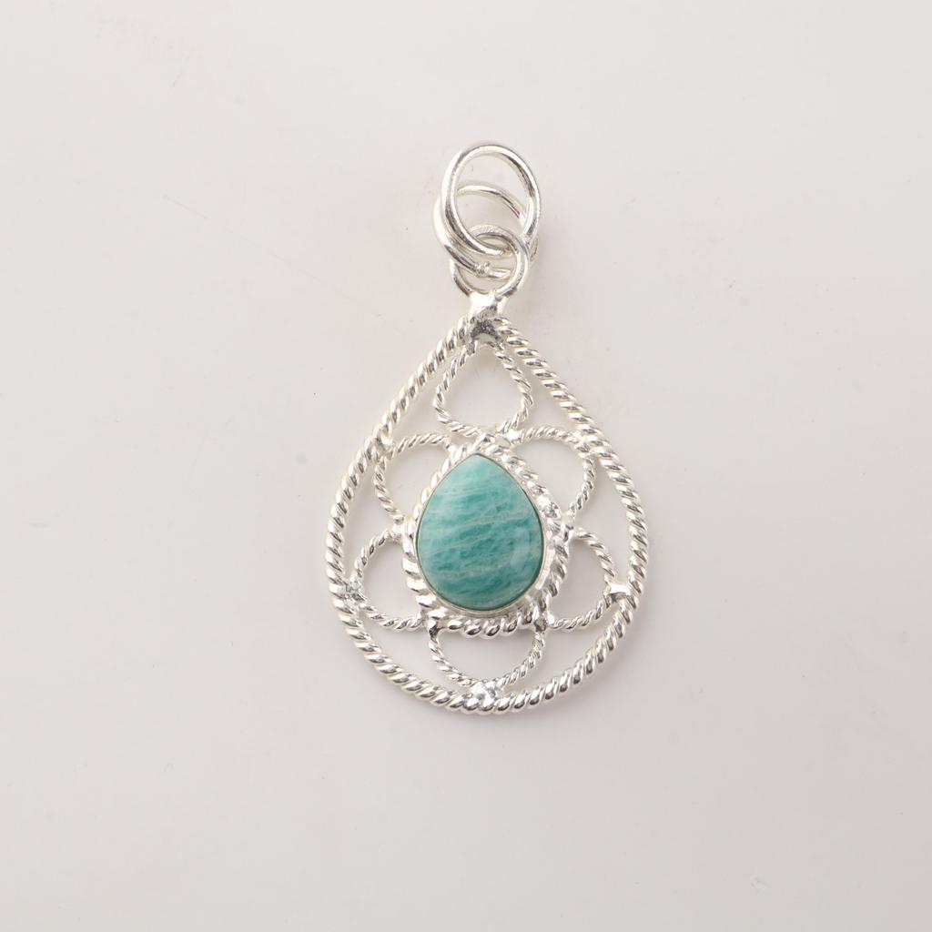 Amazonite Gemstone 925 Sterling Silver Statement Jewelry Pendant 1.40" For Engagement Gift PP-19-13