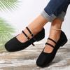 Fashion Flats Female Autumn Casual Flock Buckle Strap Square Toe Mary Jane Shoes for Women Solid Casual Shoes Woman Plus Size