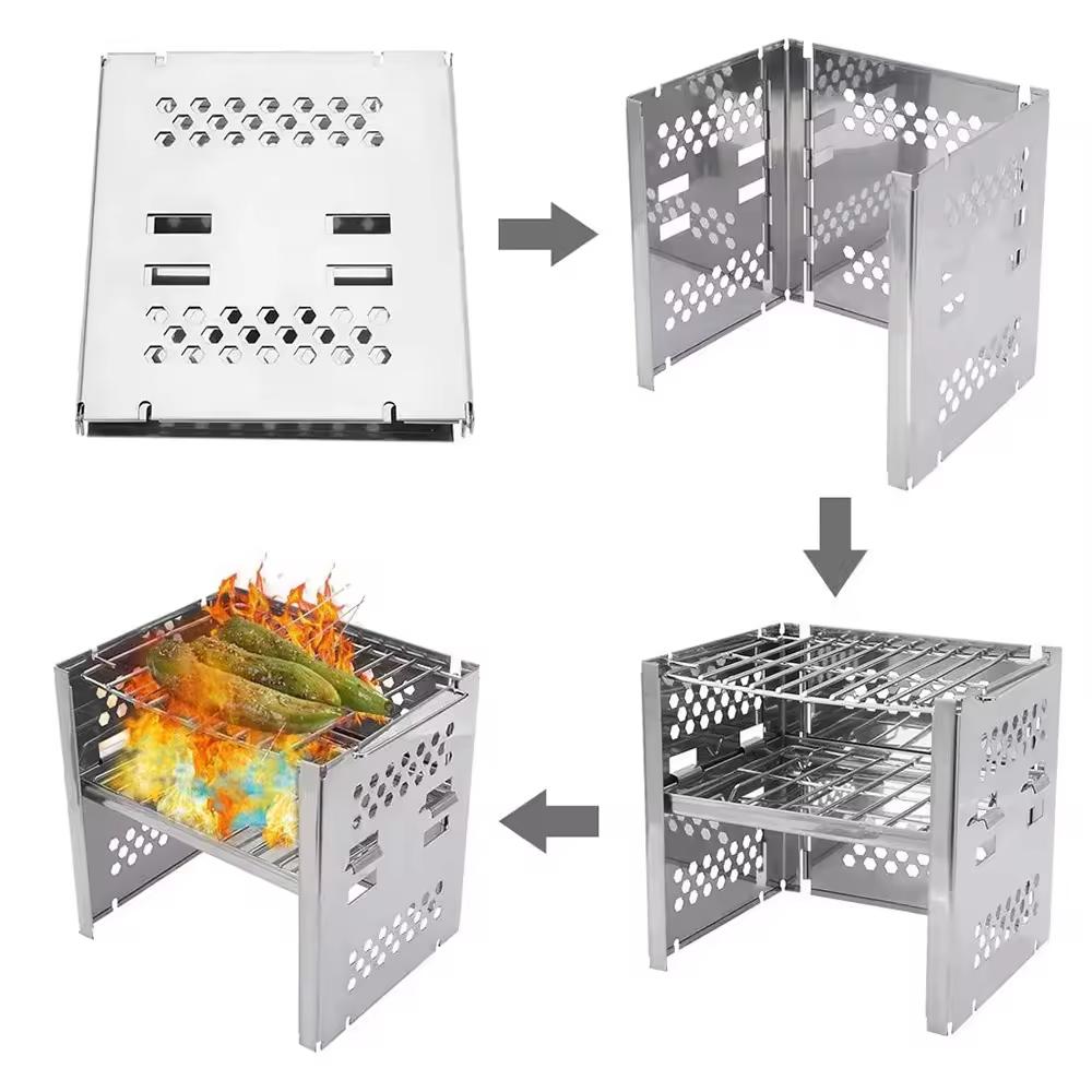 Faltbarer Edelstahl-Holzkohlegrill für den Außenbereich und Camping