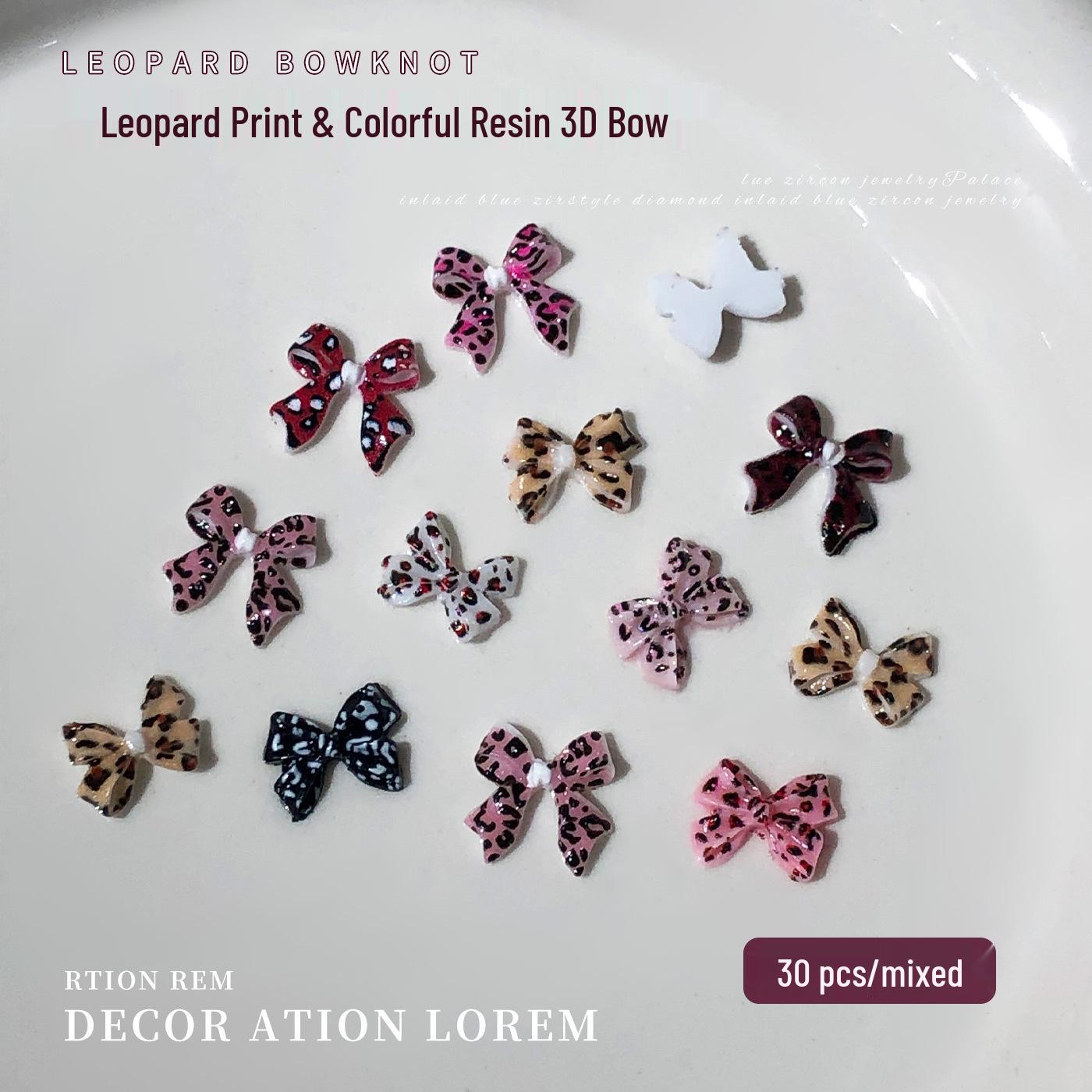 Leopard Print Bow Nail Art Decorations: Hot Girl Style Resin Accessories