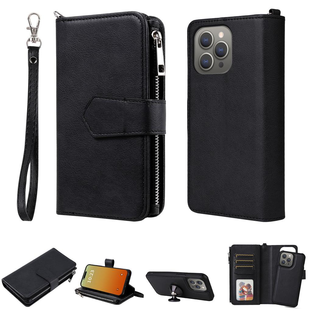 Applicable to iPhone17 mobile phone leather case 16Pro multi-function zipper wallet split magnetic two-in-one card