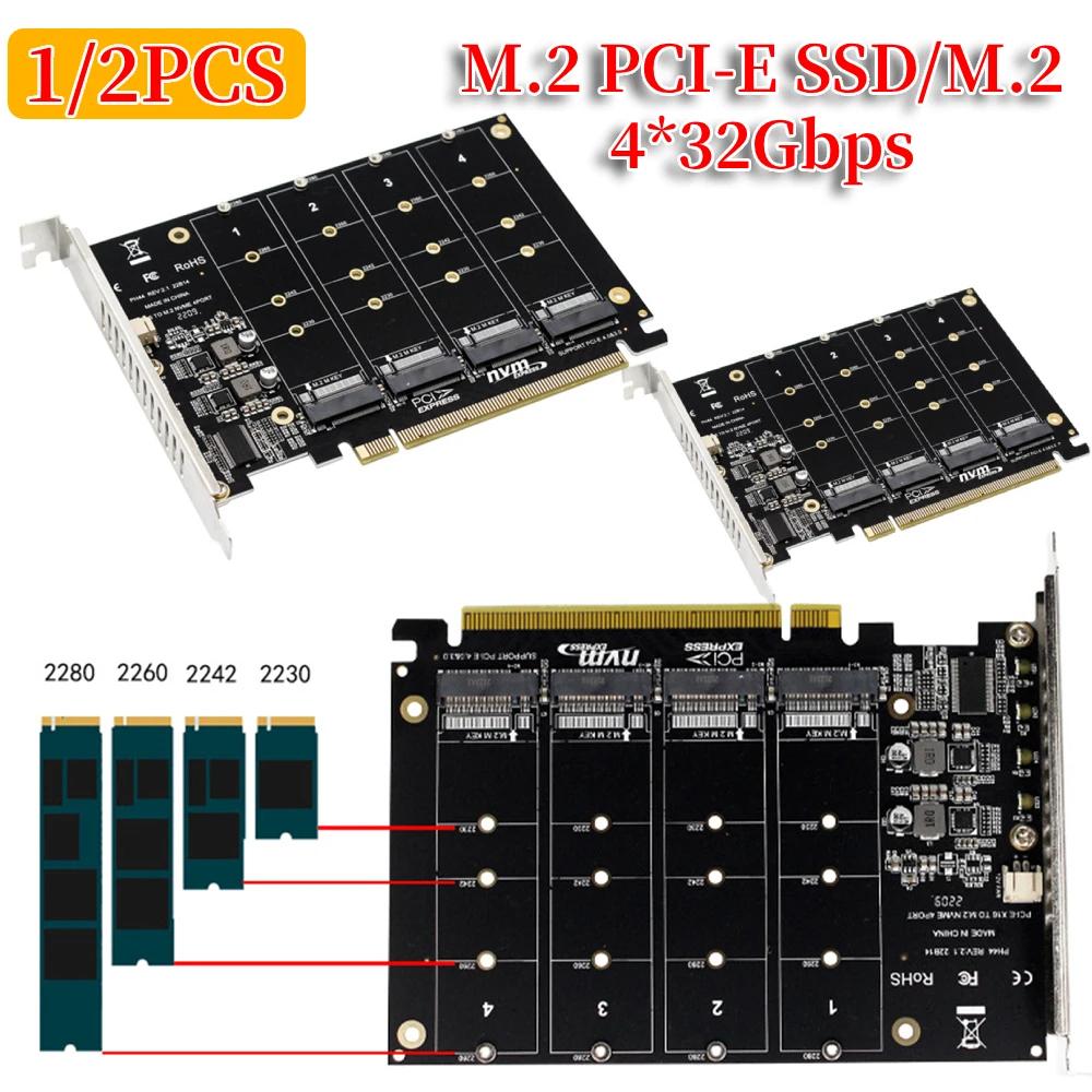 4-Port M.2 NVME SSD zu PCIE X16 Festplattenkonverter PCIE Split/PCIE RAID-Adapterkarte unterstützt 2230/2242/2260/2280 LED-Anzeige