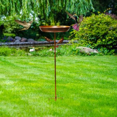 Metal Bird Bath 12" Bird Feeder Bowl with Stake Outdoor Rust-Proof Retro Bird Bath Attract Birds for Garden Yard Lawn Decor
