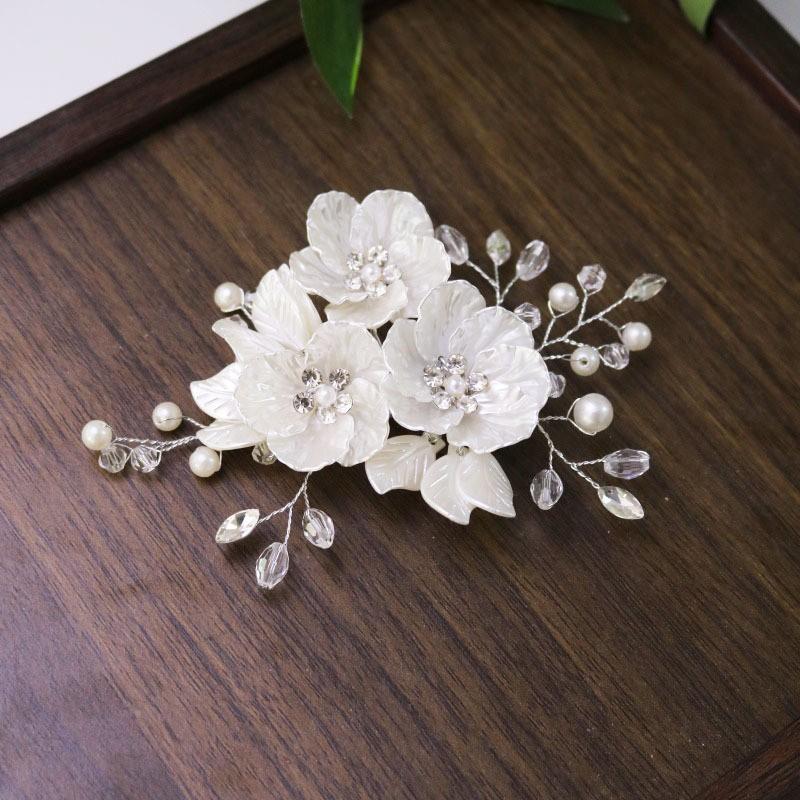 New Bridal Headgear Disc Hair Hairpin, White Shell Petal Handmade Pearl Crystal Hairpin Decoration