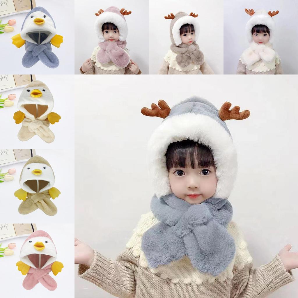 Winter Baby Deer Earmuff Hat With Plush Scarf For Girls And Boys