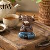 Pastoral Home Accents Yoga Highland Cow Resin Figurine, Farmhouse Style Overalls Statues, Waterproof Crafted Collectibles Garden Ornament for
