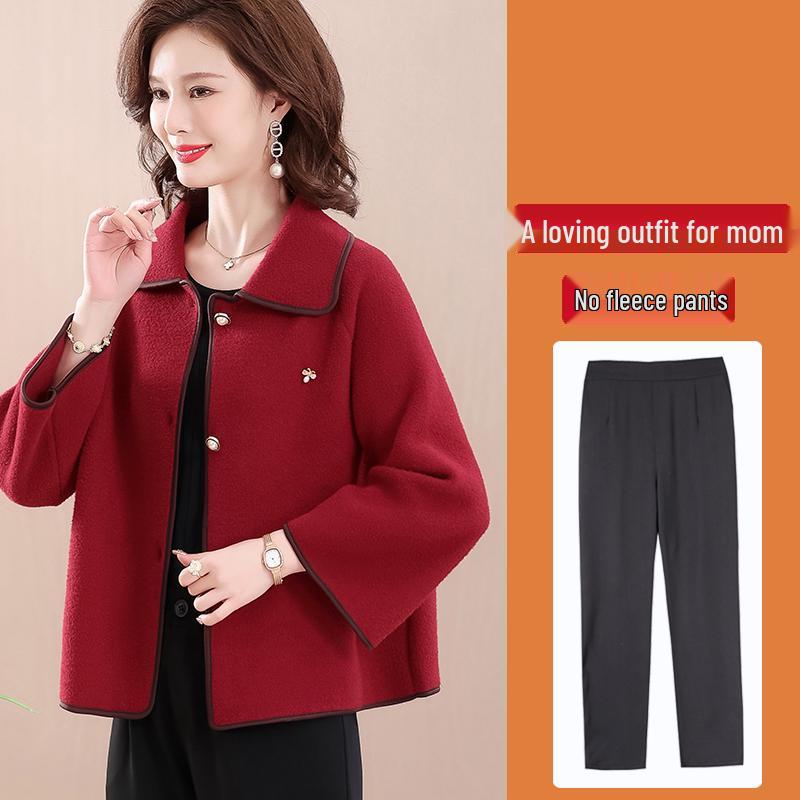 Hengyuanxiang Woolen Trench Coat for Middle-Aged and Elderly Women