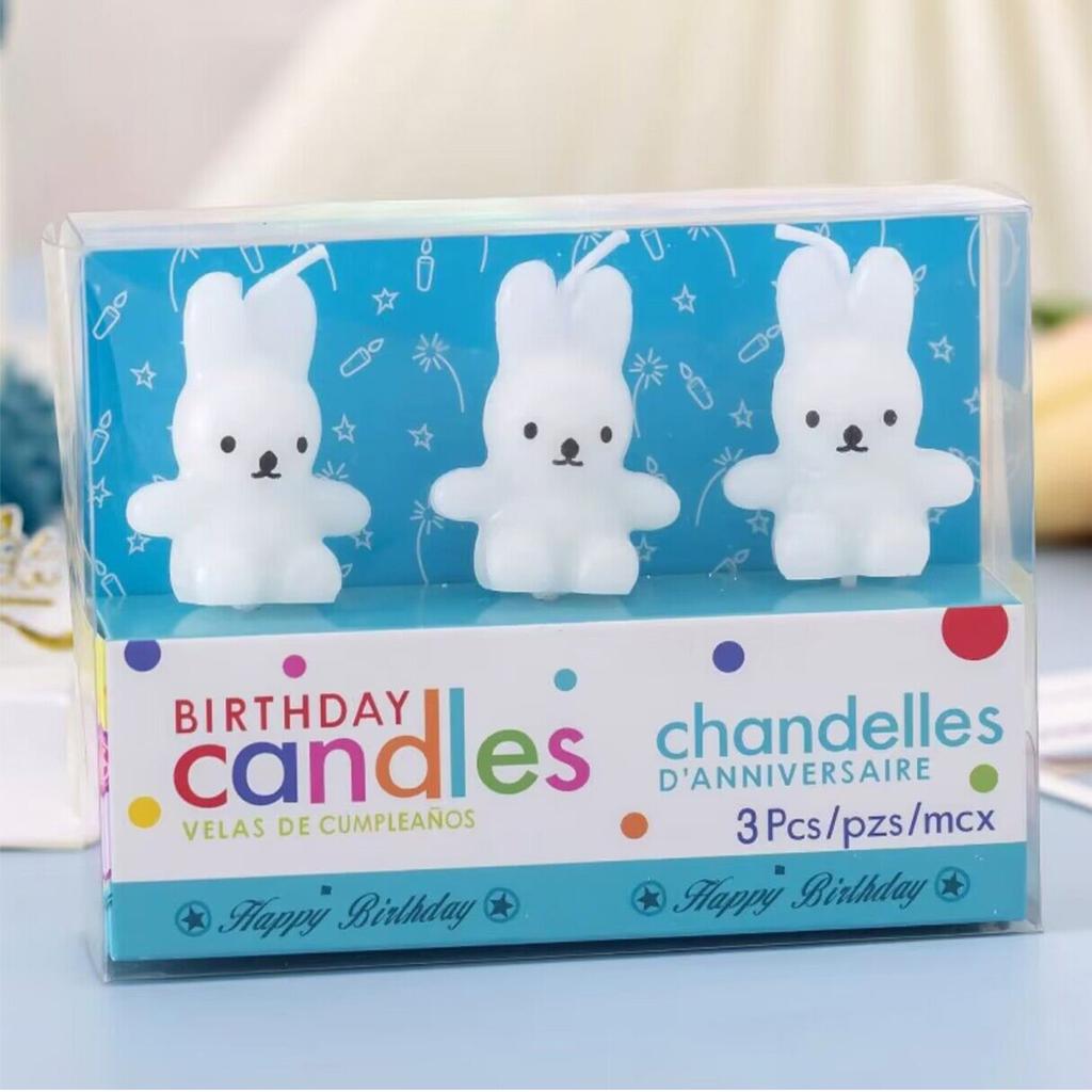 3pcs Cartoon Rabbit Candle Set Cute Mini Funny Bunny Baby Kids Children Happy Birthday CandlesParty Supplies Cake Decoration