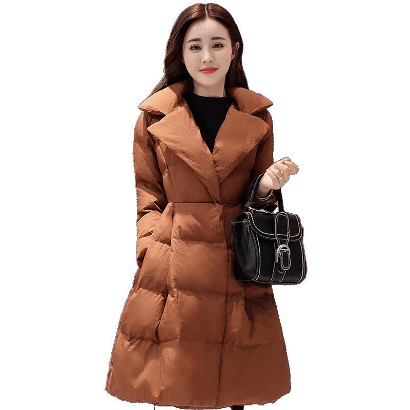 Abrigo de Algodón Estilo Coreano de Longitud Media para Mujer con Cuello de Solapa de Moda y Cálido Diseño de Lazo