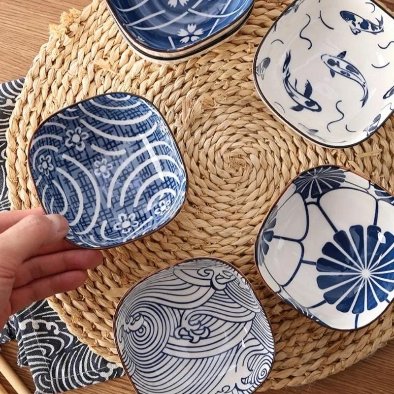 Japanese Square Dip Bowl Ceramic Household Printing Soy Sushi Sauce Plate Snacks Fruit Plate Cheese Dipping Sauce Dish Tableware