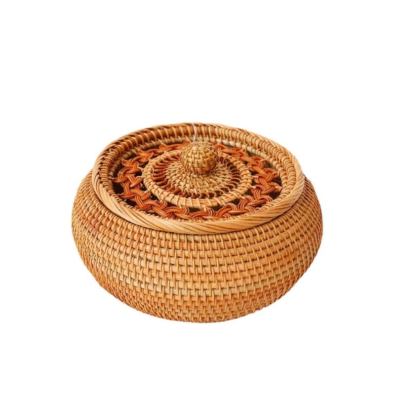 Handwoven Round Rattan Storage Basket With Ventilated Lid For Home Organization Natural Vietnamese