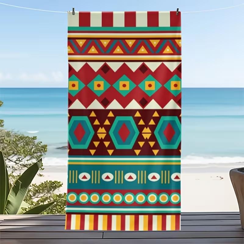 Bohemian Ethnic Geometric Print Beach Towel Quick Dry Lightweight Absorbent Colorful Flowers Pattern Towel for Summer Vacation