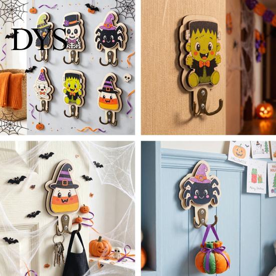 Solid Wood Ornament Hook Halloween Wall Hook, Wooden Crow Mummy Skull Key Holder for Entryway, Festive Hat And Hooks Cute Spooky Coat Rack with Metal