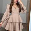 2026 Autumn V-Neck Ruffled Short Dress for Women: European & American Style