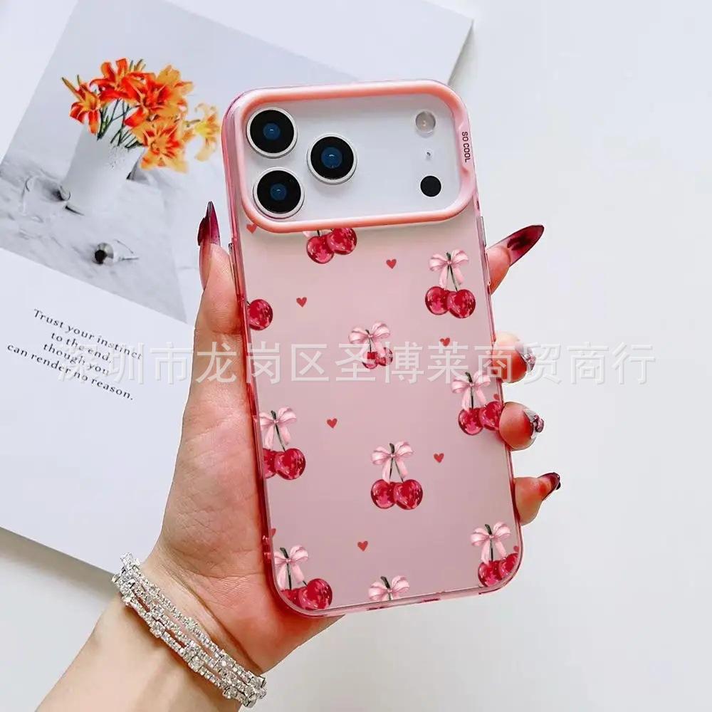 Pink Bow for Apple 15 Colored Silver iPhone14Pro Creative 11promax Matte 16 Protective Cover 17
